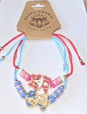 2PC Adjustable Beaded Rhinestones Enamel Dog Red Blue Bracelets Gifts Girls