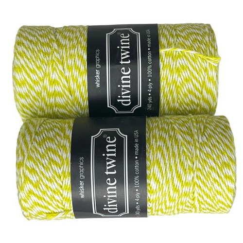 Pack (2) Bakers Devine Twine 100% Cotton 240 Yards, 4 PLY Yellow White Stripe - Picture 3 of 5