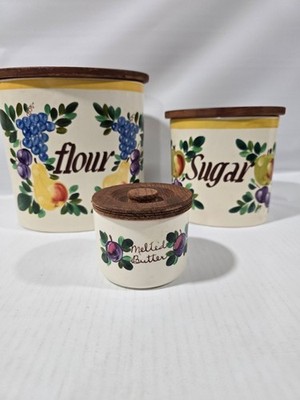 Bauer Canister Flour Sugar Melted Butter Fruit Kitchen Pear Grape Grannycore