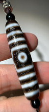 Tibetan Agate Dzi Bead " 3Eyes " Amulet Pendant Necklace 50.5mmx13mm