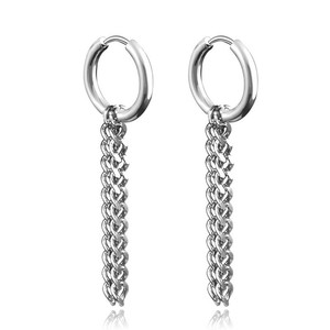 earring curb chain drop stainless steel dangle punk womens mens double clip
