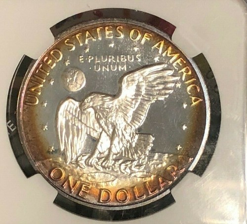 Dólar de plata S Eisenhower 1971 NGC PR67 cameo: tonos Rainbow Rim - Imagen 2 de 8
