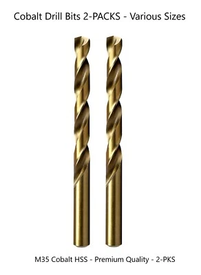 DRILLFORCE Cobalt Drill Bits HSS M35, 2-Packs, Premium Quality, Various Sizes, Ships Free!