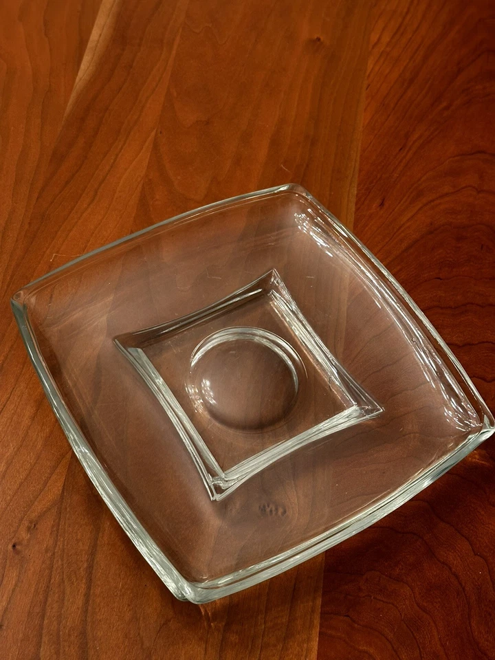 "4 placas cuadradas transparentes Hazel-Atlas centros geométricos pesados vintage decoración moderna 9""" Foto 3 de 4