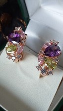 Vintage 1990-s 14 Ct Rolled Gold Amethyst Earrings-Hallmarked 585 RG