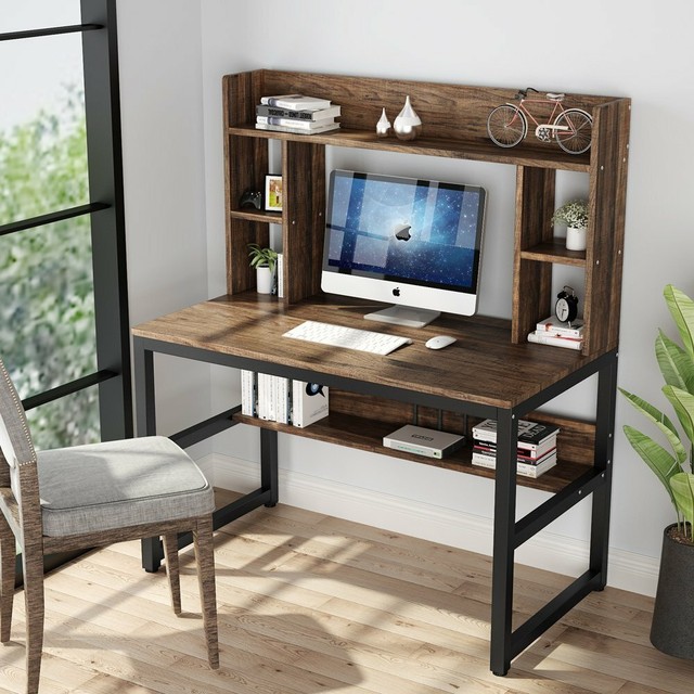 Computer Desk With Multi Level Storage Office Workstation Black