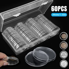 60Pcs 39mm Coin Storage Box Clear Capsule Holder for 1 oz Silver & Copper Rounds