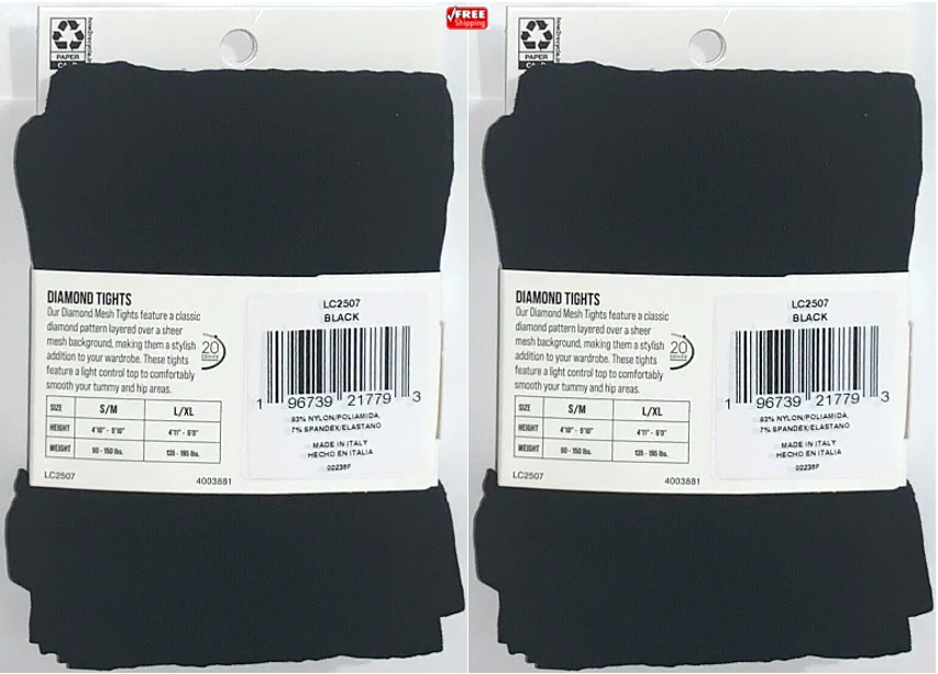 Medias de malla de diamante L'eggs con tapa de control #21779, talla S/M, negras - paquete de 2 Foto 2 de 2