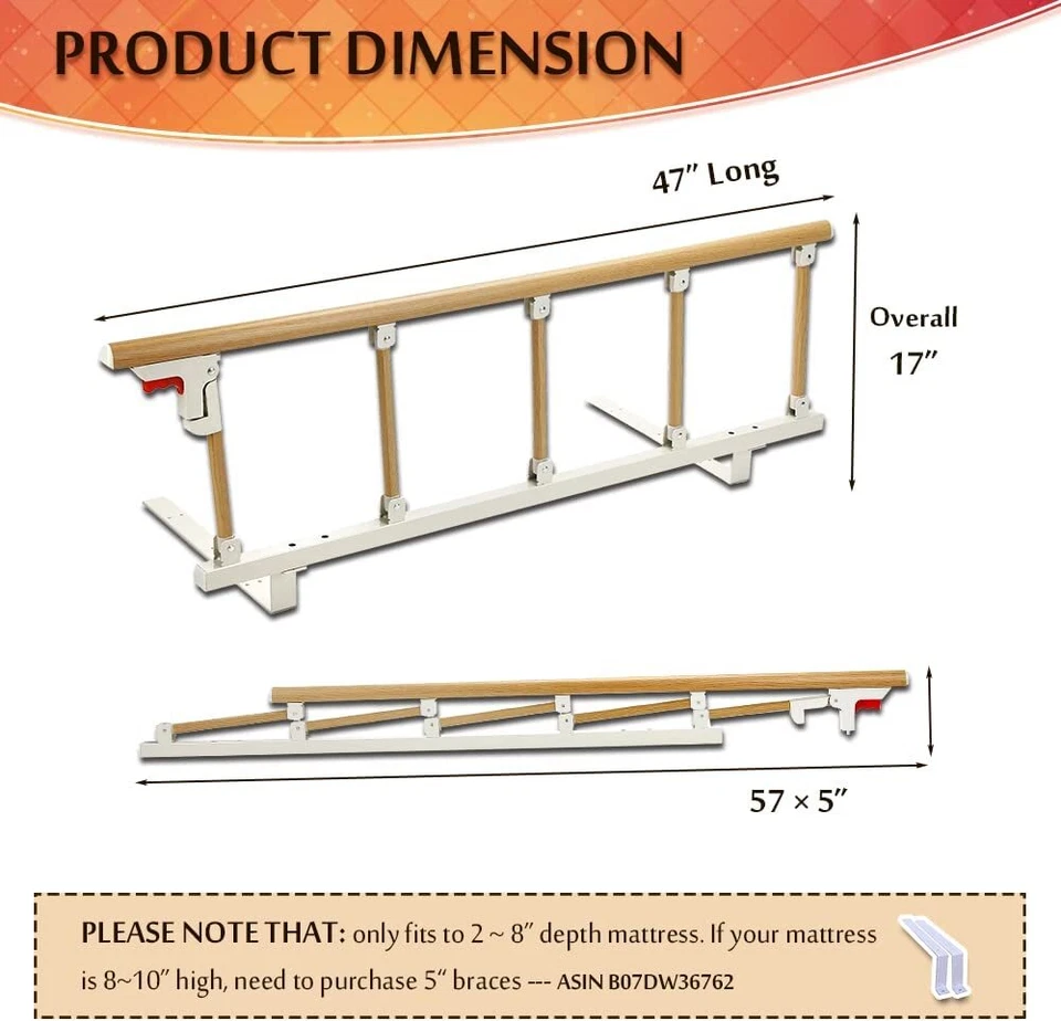 Rieles de protección lateral de riel de cama para adultos mayores barandilla de seguridad para prevenir caídas Foto 4 de 4