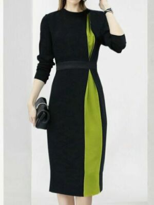 BRAND NEW W TAG!! ELEGANT LITTLE BLACK DRESS W GREEN INSERT!! BUST 40.2