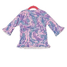 LILLY PULITZER Girl's Ruffle Hem 3/4 Sleeve Pink Blue AlligatorRash Guard Top 10