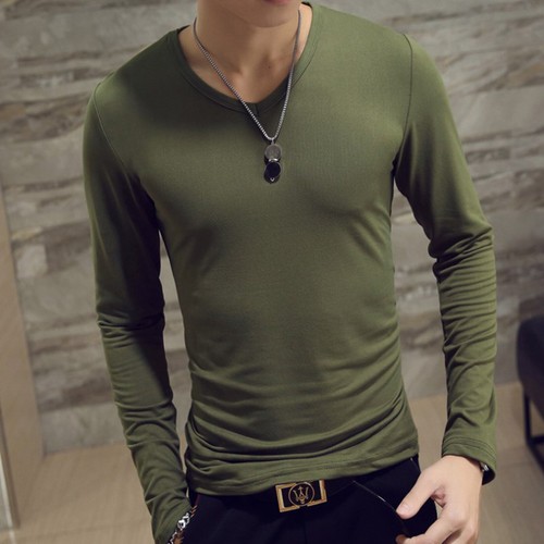 Mens VNeck Slim Fit Tshirt Long Sleeve Undershirt Gym Muscle Tee Tops Pullover eBay