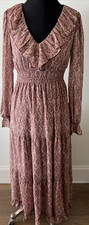 NWT Anthropologie Moon River Smocked Ruffle Long Peasant Dress Metallic XS BOHO