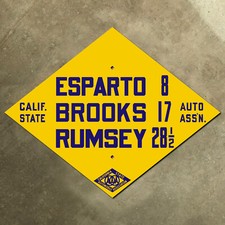 Esparto Rumsey California CSAA highway 16 road sign auto club AAA diamond