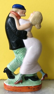Antique German Schafer & Vater Porcelain Flask Nip Couple Apache Dance Germany