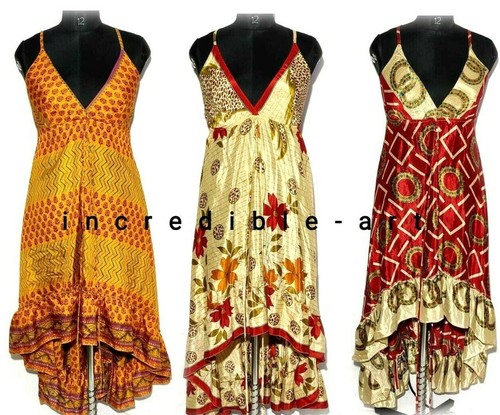 10 PCs Lot vintage silk sari dress summer dress multicolor Handmade bohemian - Picture 2 of 9