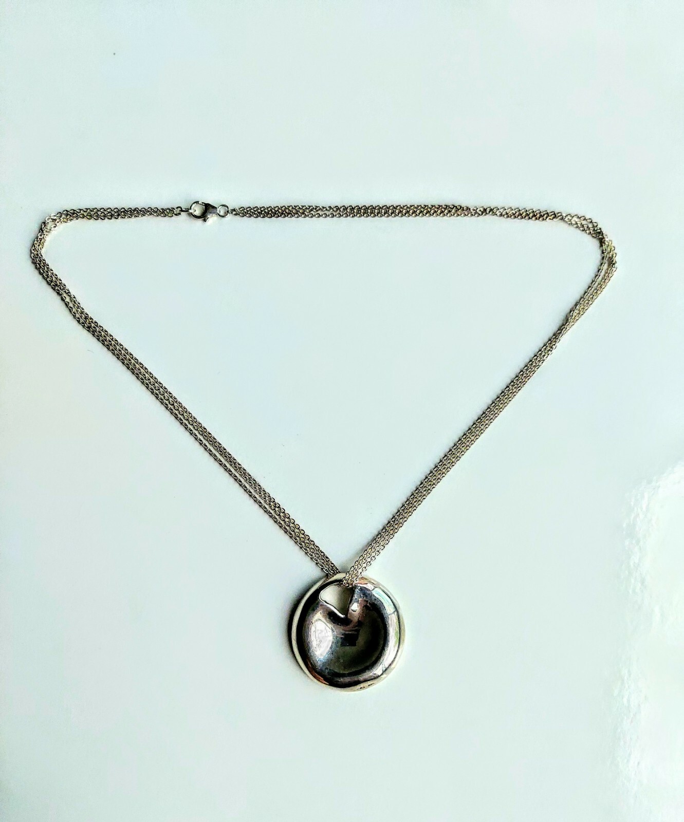 Sterling Silver Heavy Repousse Solid Pendant & Ne… - image 2