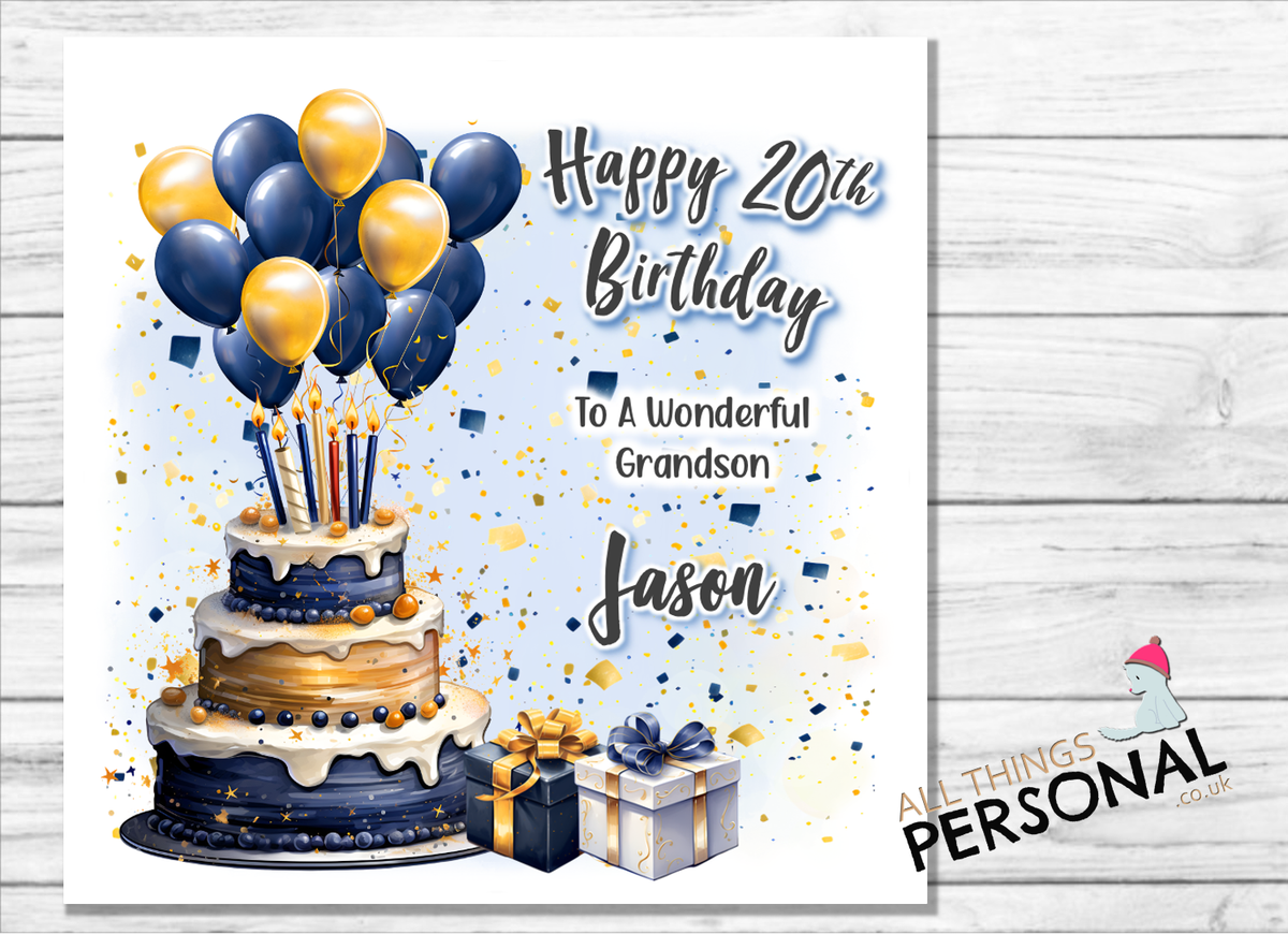 Birthday Card For Dad - Navy Blue Gold Cake Artwork Men's Greeting Card