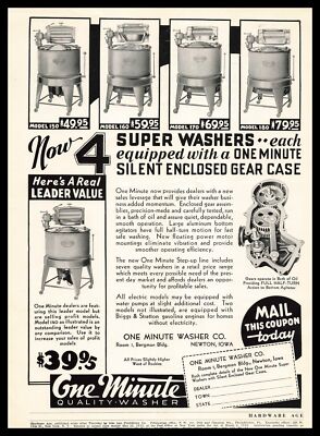 1933 One Minute Washer Co. Machine Newton Iowa Model 140 $39.95 Vintage Print Ad