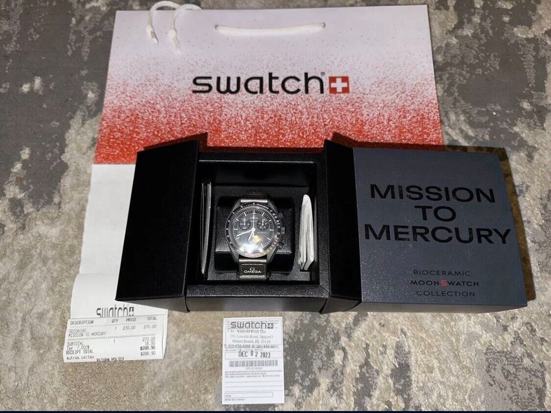 Omega X Swatch MoonSwatch Mission To Mercury Watch + BAG + Omega X Swatch MoonSwatch Mission To Mercury Watch + BAG +