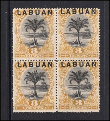 M26897 Labuan 1894 3c Ochre Block X4 m/m Sg 64a Cat £72 | eBay UK