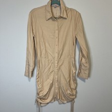 Huge Button Up Shirt Comfy Dress L/S Khaki Rayon/ Poly Size S