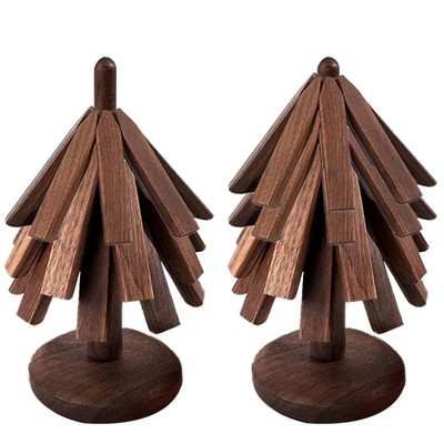 Innovatives Schwarz Nussbaum Holz Untersetzer Set mit einzigartigen Designelementen