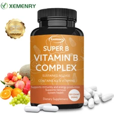 Vitamin B Complex Capsules-with B1,B2,B3,B5,B6,B12 Energy Support Immune Booster