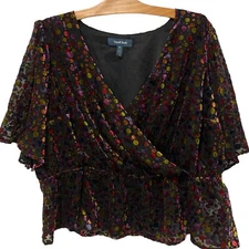 Modcloth | Top Rainbow Velvet Polka Dot V Neck Short Sleeve NWT- Size 3X