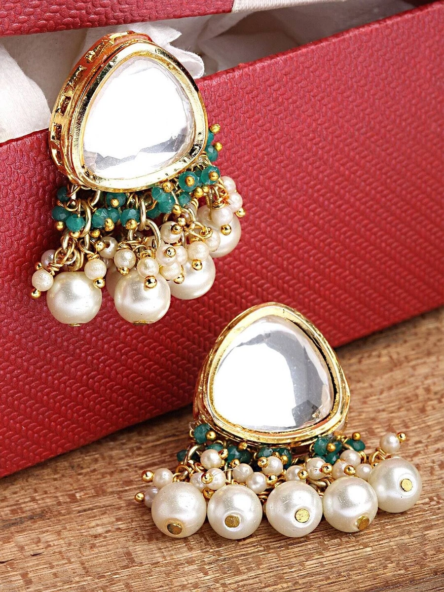 Ethnic Indian Bollywood Gold tone Pearl Earrings Fashion Kundan Bridal  Jewelry