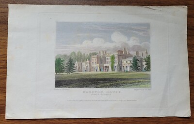1830 Marston House, Somersetshire handkolorierter Kupferstich Druck von J.P.Neale