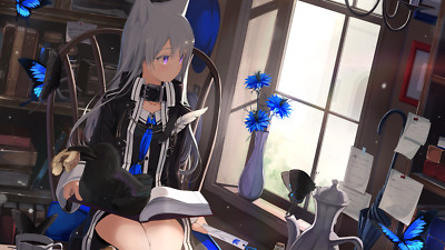 Anime girls digital art artwork 2d portrait gray hair Playmat Game Mat Desk