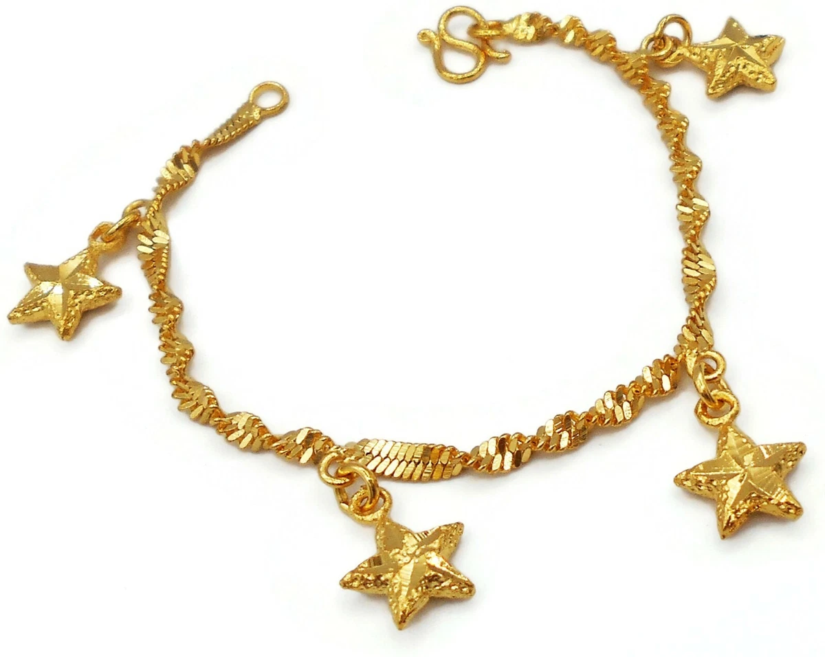 Stars 23K 24K THAI BAHT YELLOW GOLD GP Charm Bracelet 5 inch Jewelry For Girl