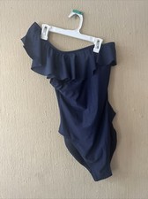 J.Crew Ruffle One Shoulder Swim Suit - Size Small Navy Blue Ruffle One Piece