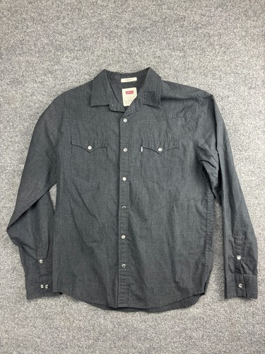 Levi's Pearl Snap Shirt Men's Small Blue Chambray Western Long Sleeve Pockets