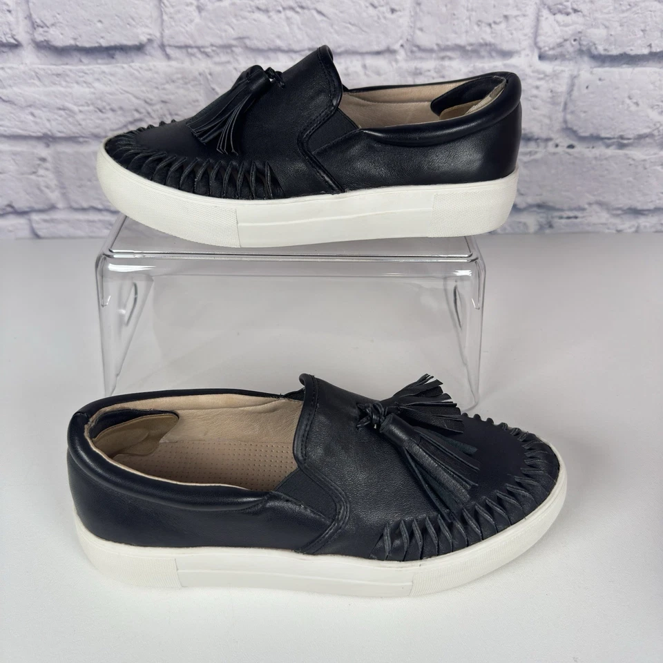 Zapatos de cuero negros J/SLIDES sin cordones para mujer talla 7,5 borla azteca recortada Foto 2 de 4