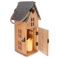 Holzlaterne Windlicht Laterne Dekolaterne Holz Mangoholz Metall Haus Orion