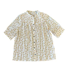 Tulip B Short Sleeve Button Up Women’s Large Pleated Peasant Top Preppy Cottage