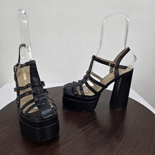 Fashion Nova Platform Heels Women 9 Black Strappy Chucky Buckle 6 Inch Heel