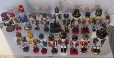 19 Vintage Wooden wood Nutcracker Ornaments with Swords Train Axe septor Bag