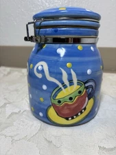 Oggi Latched Cannister Bistro Ceramic Blue Coffee Cookie Jar Container