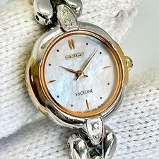 Seiko Excelline 2P Diamond Watch Shell Dial Vintage Dress 4N20-1060 Used