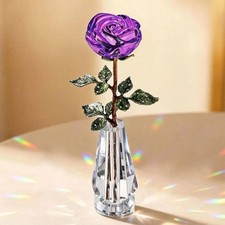 10'' Purple Crystal Rose Flower Figurine with Vase,Rose Gifts for