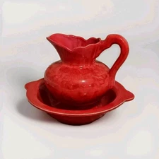 ABSOLUTELY STUNNING VTG Red Drip Glaze Pitcher and Bowl