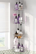Corner Shower Caddy Tension Pole: Stainless Steel Rustproof 4-Tier Silver