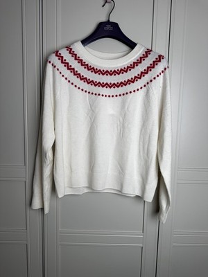Chinti & Parker Fair Isle Pullover Pulli Gr. M Creme Rot Wolle Kaschmir Neu mit Etikett