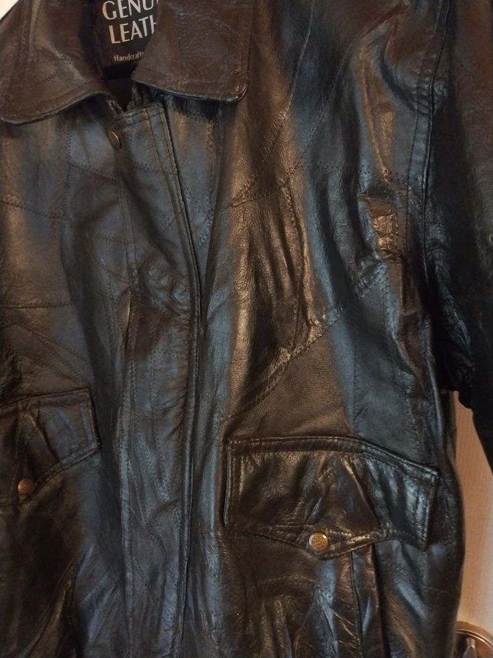 Chaqueta de Motociclista Napoline Leather Outfitters Hombres Grande De Colección Genuina Retazos Y2K Foto 3 de 4