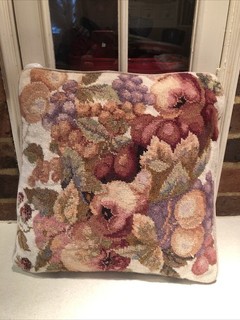 Vintage Floral Tapestry Cushion Cover With Insert 14” X 14.5” Good Condition