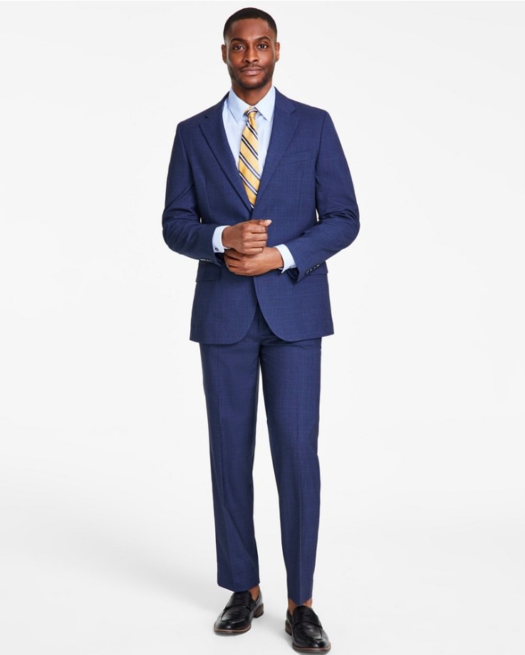 $395 NUEVO NAUTICA Hombres 36R Azul Cuadros Elastizado 2 Piezas Traje Con Pantalones de Vestir 30x31