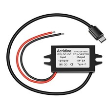 DC 12V/24V to 5V USB C Buck Converter 3A 15W Type-C Output 1-Pack, Black